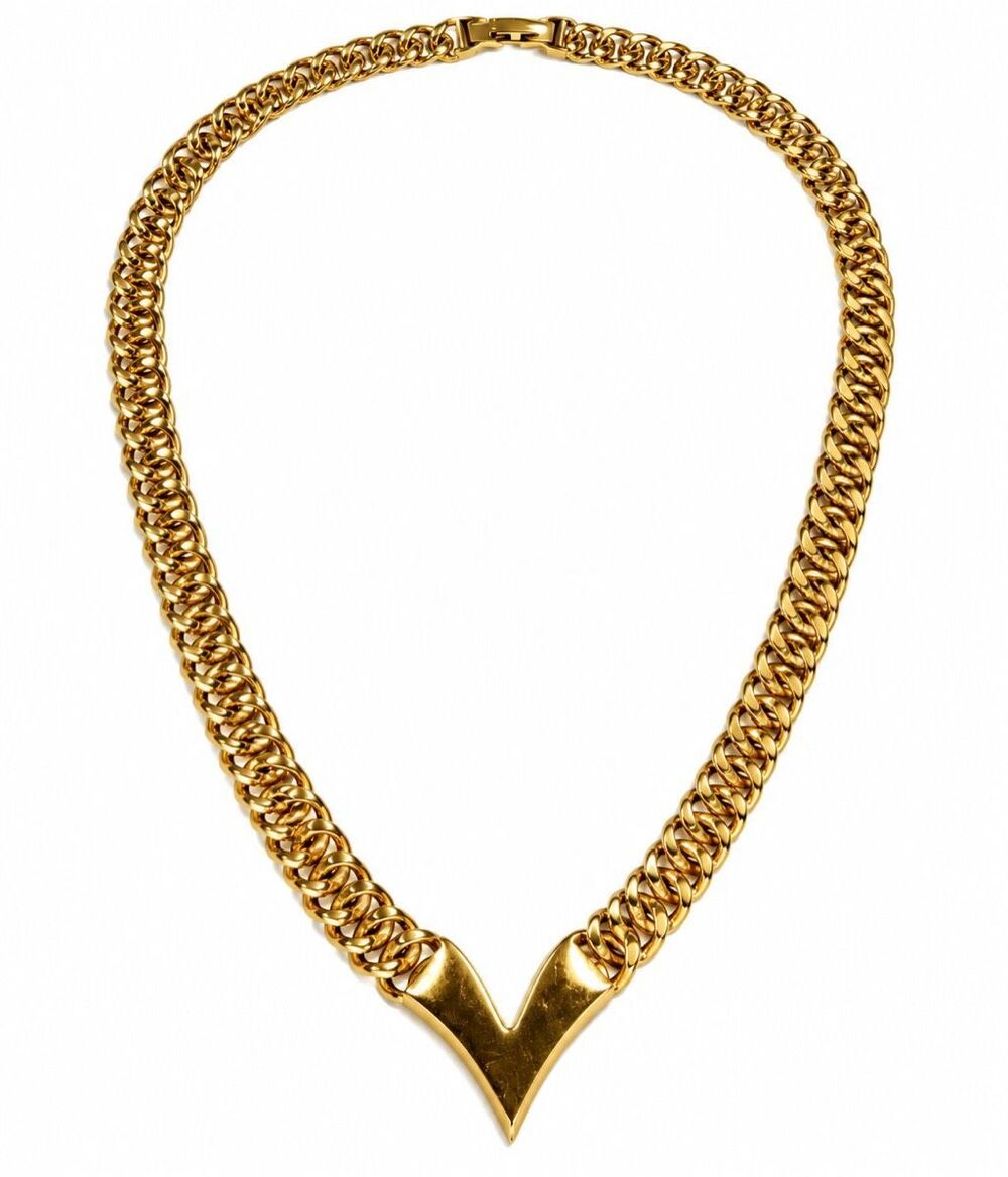 Napier Vintage 1980s Gold Tone X Link Chain V Statement Necklace Signed
